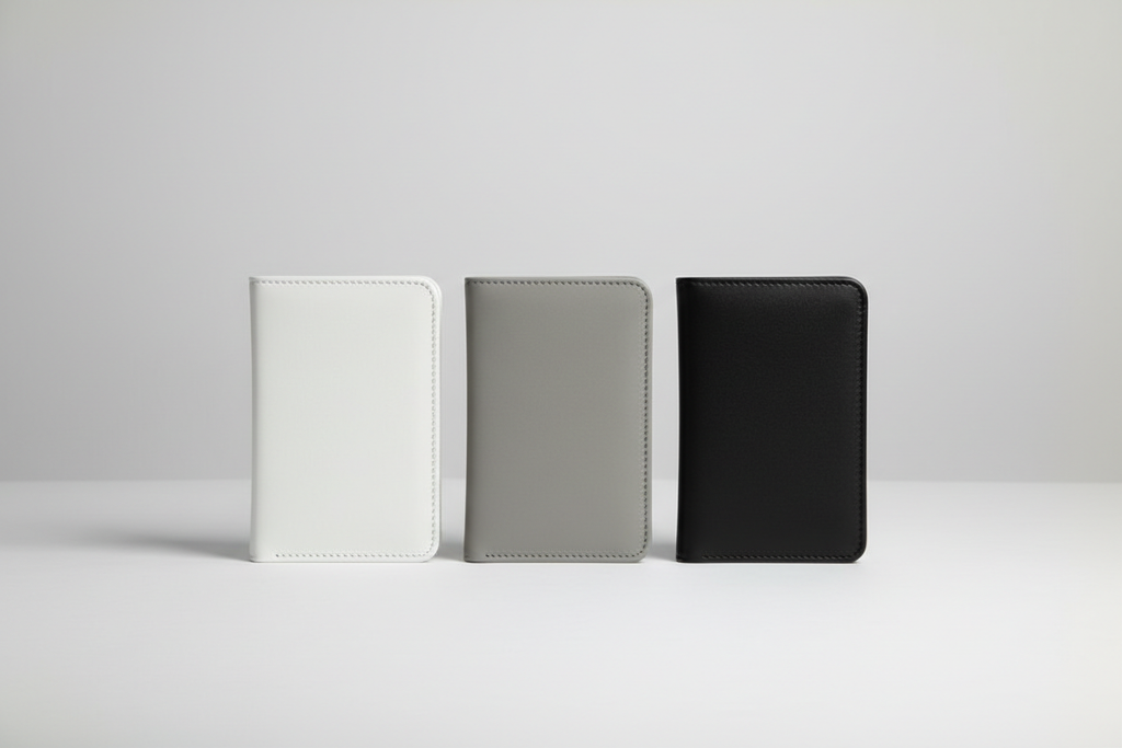 Passport holders in white gray and black