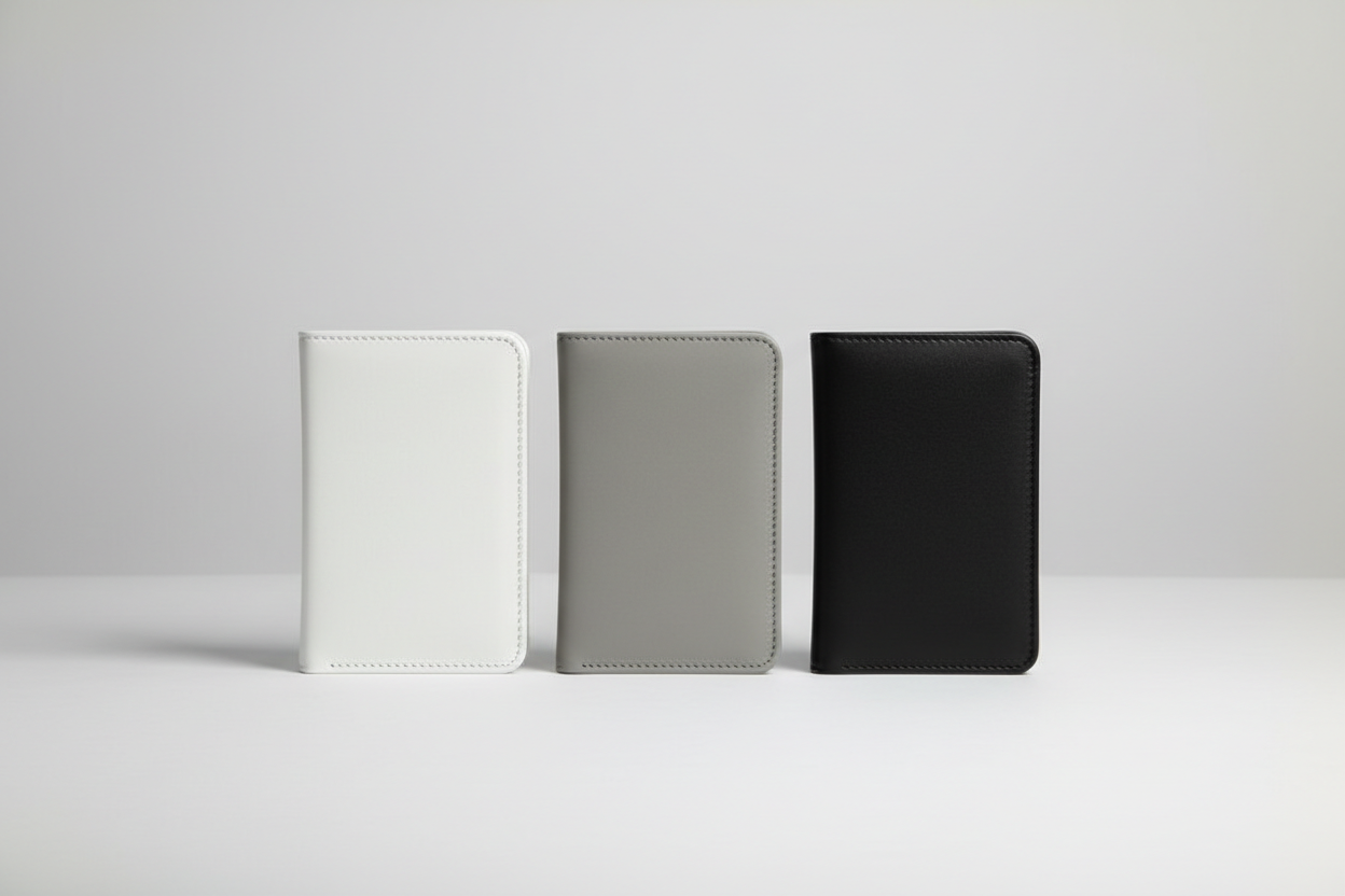 Passport holders in white gray and black