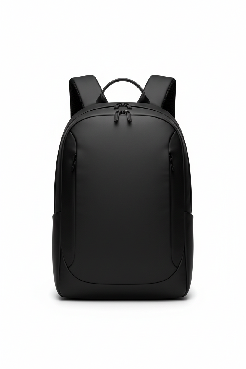 Black travel backpack front view