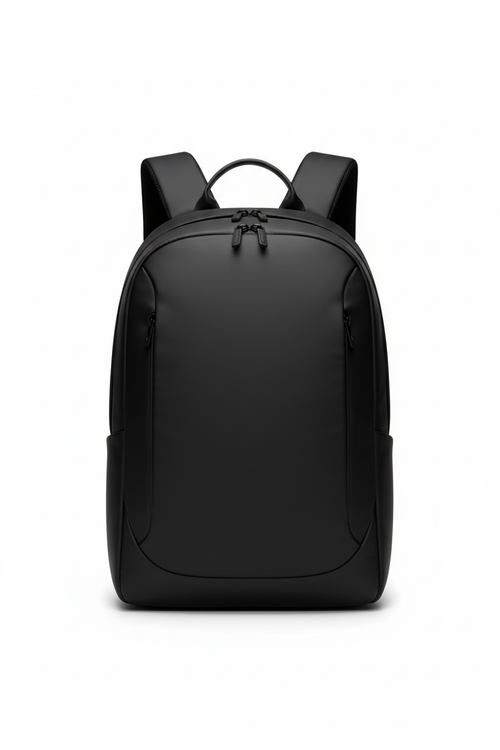 Black travel backpack front view