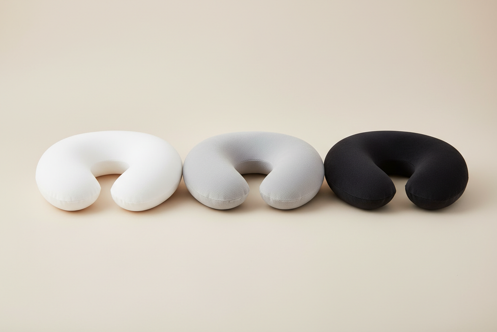 Travel neck pillows in white gray and black