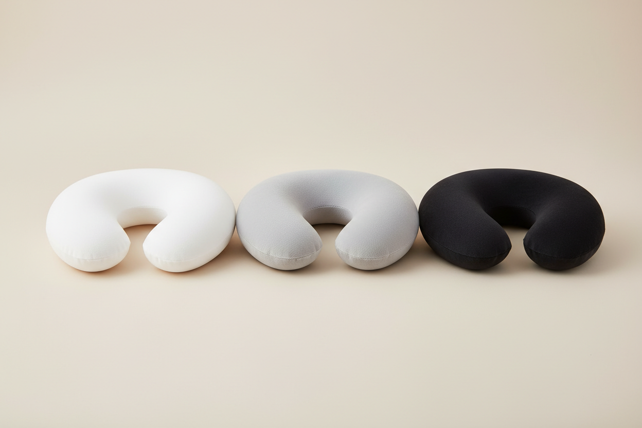 Travel neck pillows in white gray and black